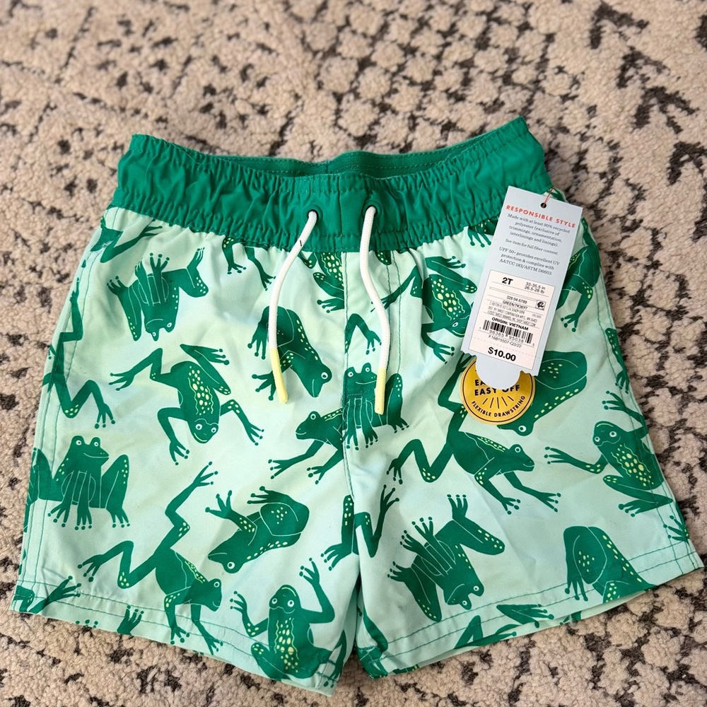 Green Frog Print Swim Shorts